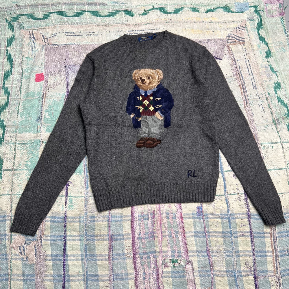 Polo Ralph Lauren Argyle Bear Sweater WOOL M Gray 2014 Edition